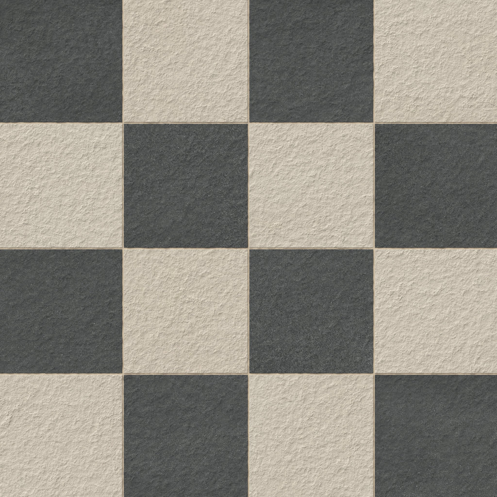 Palmer 12x12 Checkerboard Raw Porcelain Tile in Natural and Nero