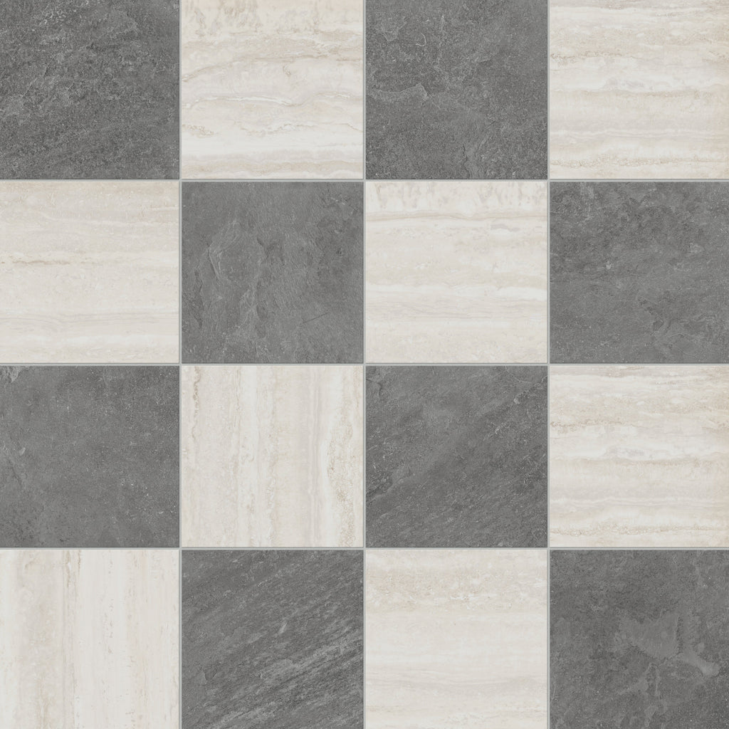Wren 12x12 Checkerboard Grip 2cm Porcelain Paver Tile in Charcoal & Oat
