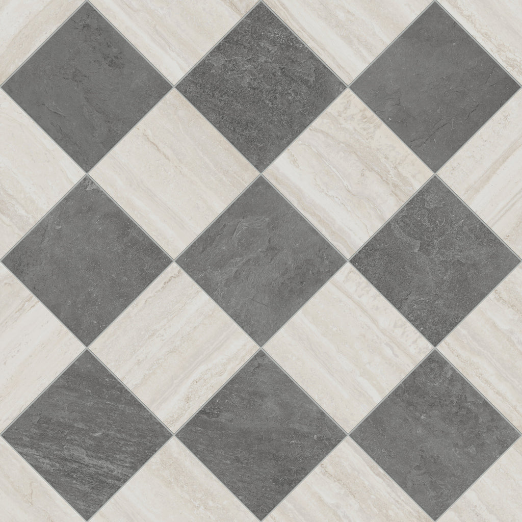 Wren 12x12 Checkerboard Grip 2cm Porcelain Paver Tile in Charcoal & Oat