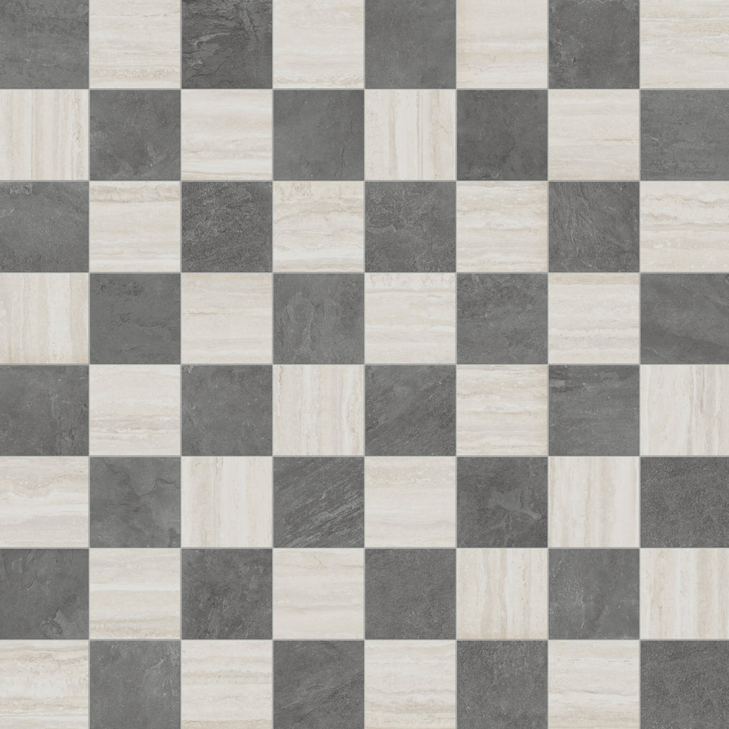 Wren 12x12 Checkerboard Grip 2cm Porcelain Paver Tile in Charcoal & Oat