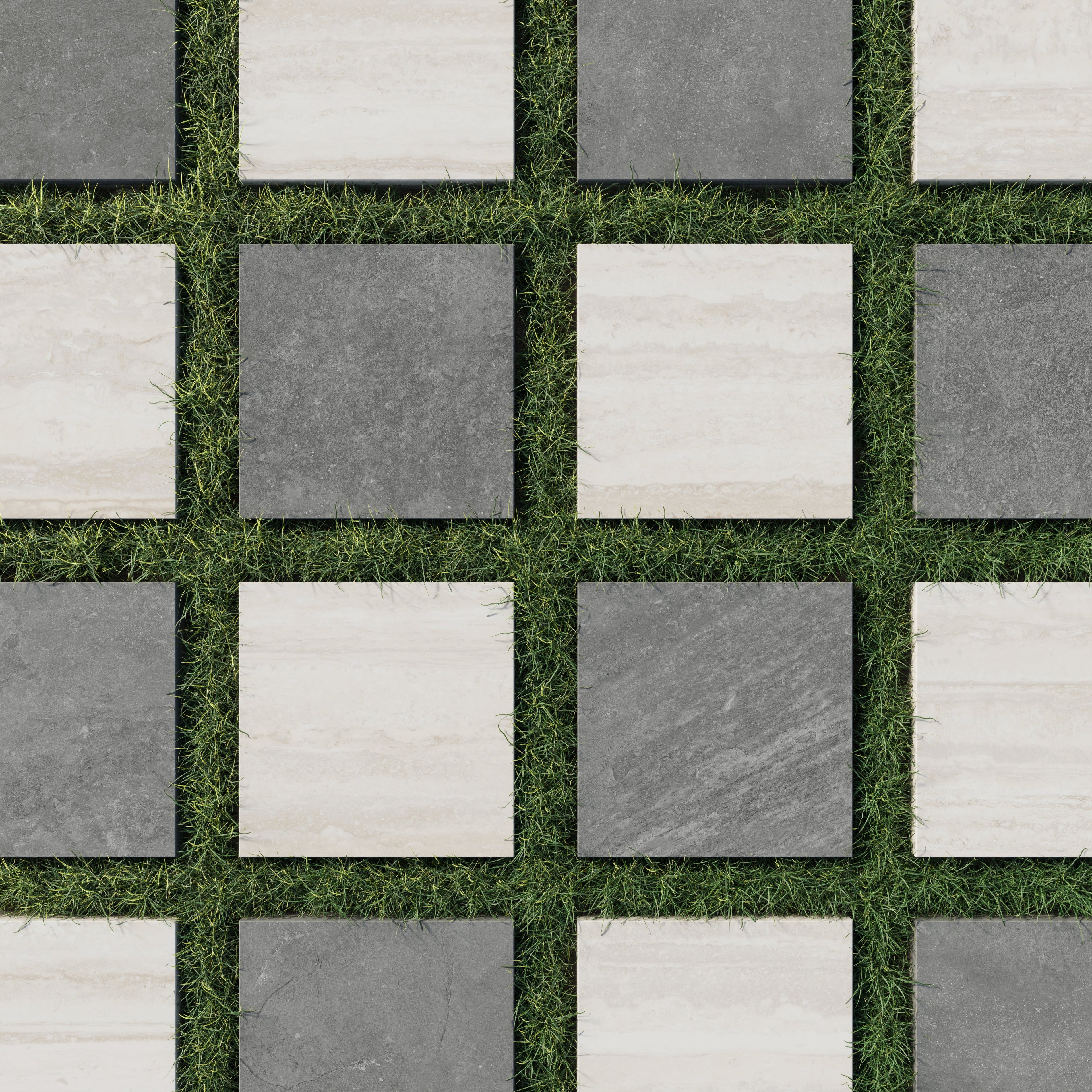 Wren 12x12 Checkerboard Grip 2cm Porcelain Paver Tile in Charcoal & Oat