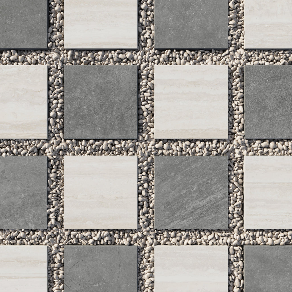 Wren 12x12 Checkerboard Grip 2cm Porcelain Paver Tile in Charcoal & Oat