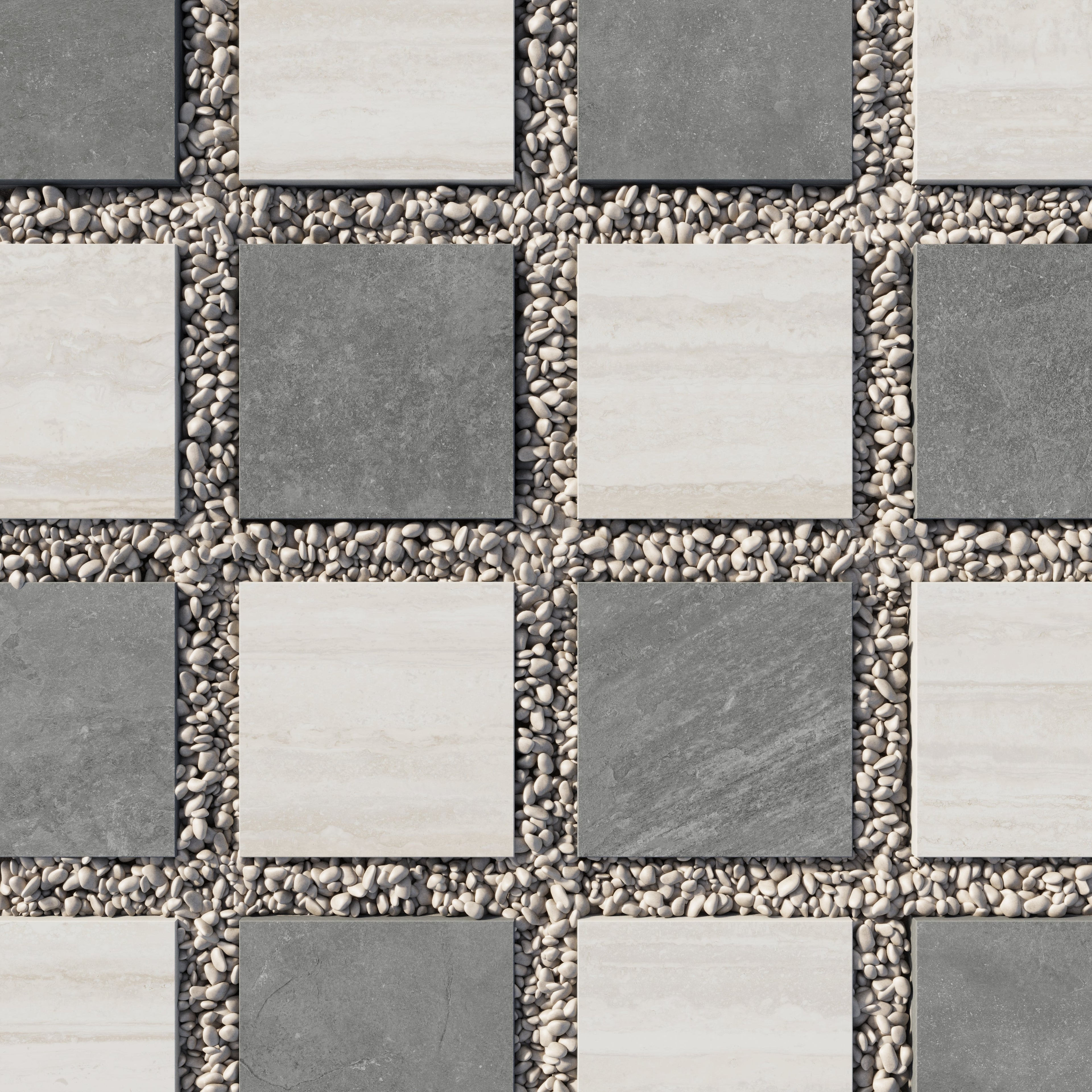 Wren 12x12 Checkerboard Grip 2cm Porcelain Paver Tile in Charcoal & Oat