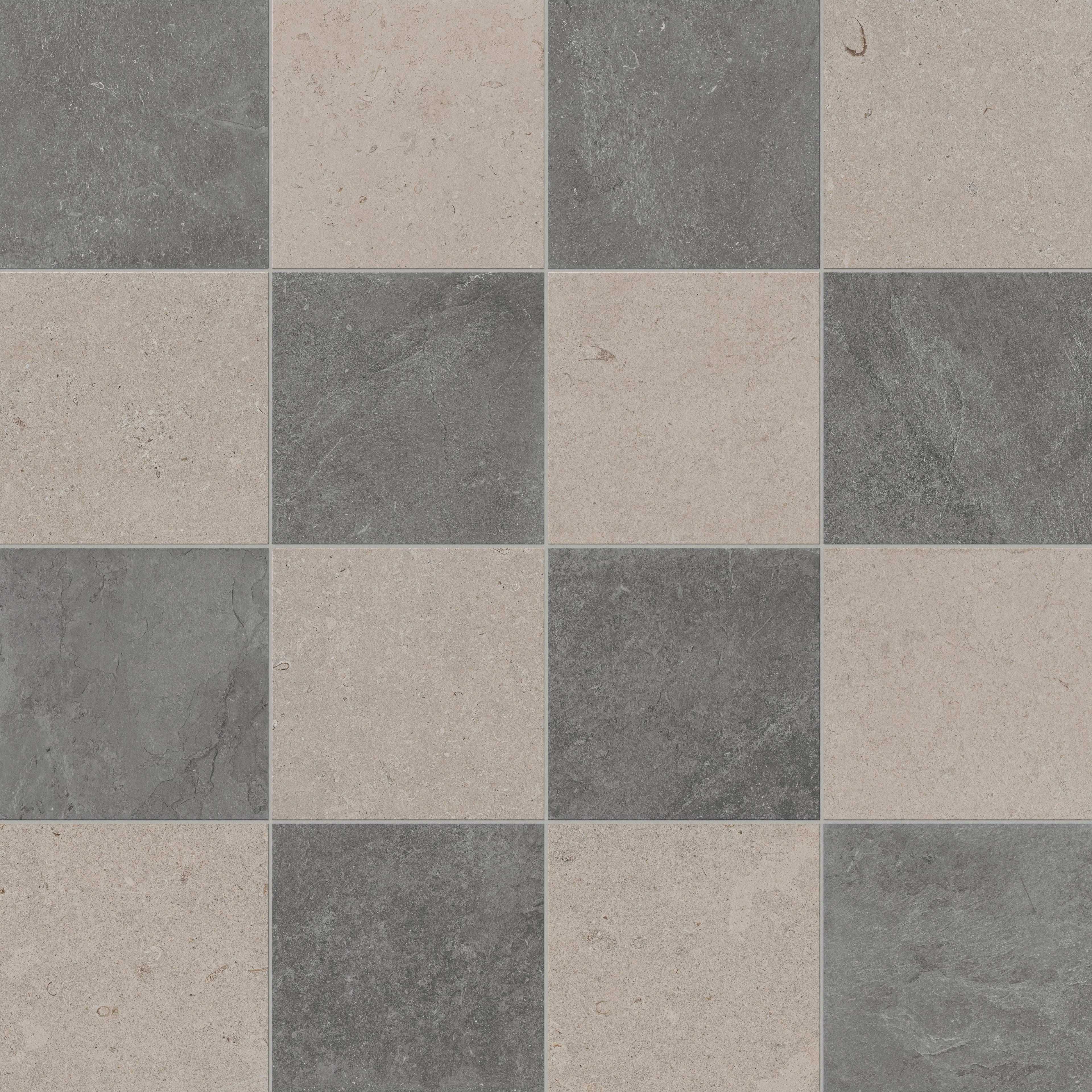 Wren 12x12 Checkerboard Grip 2cm Porcelain Paver Tile in Charcoal & Dune