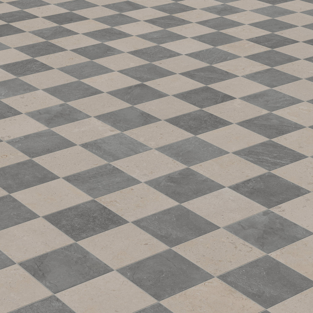 Wren 12x12 Checkerboard Grip 2cm Porcelain Paver Tile in Charcoal & Dune