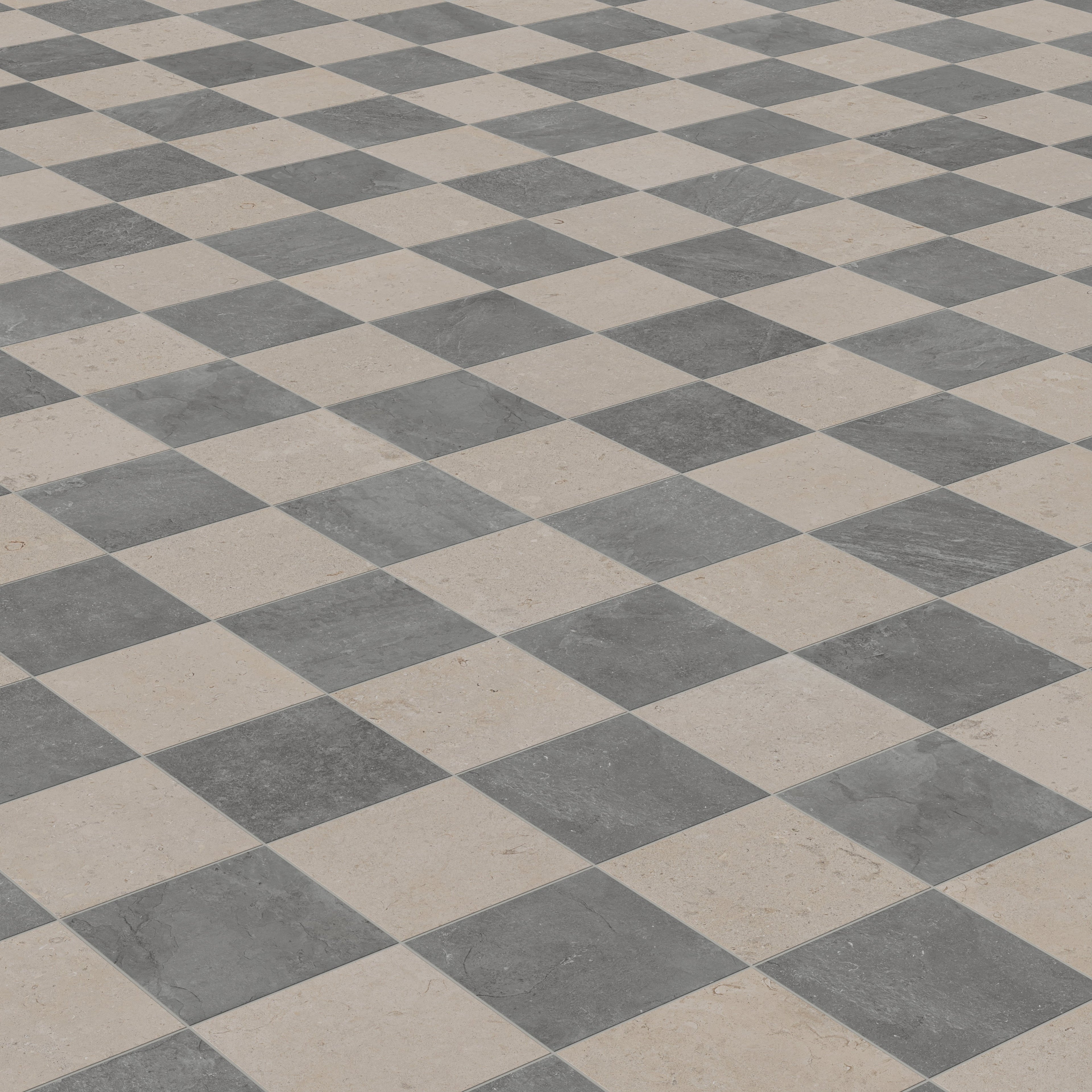 Wren 12x12 Checkerboard Grip 2cm Porcelain Paver Tile in Charcoal & Dune