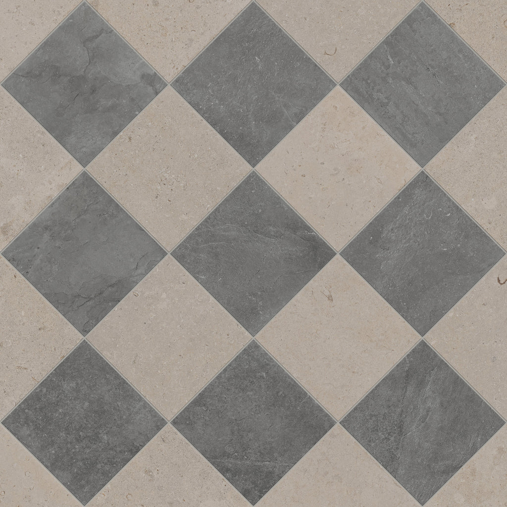 Wren 12x12 Checkerboard Grip 2cm Porcelain Paver Tile in Charcoal & Dune