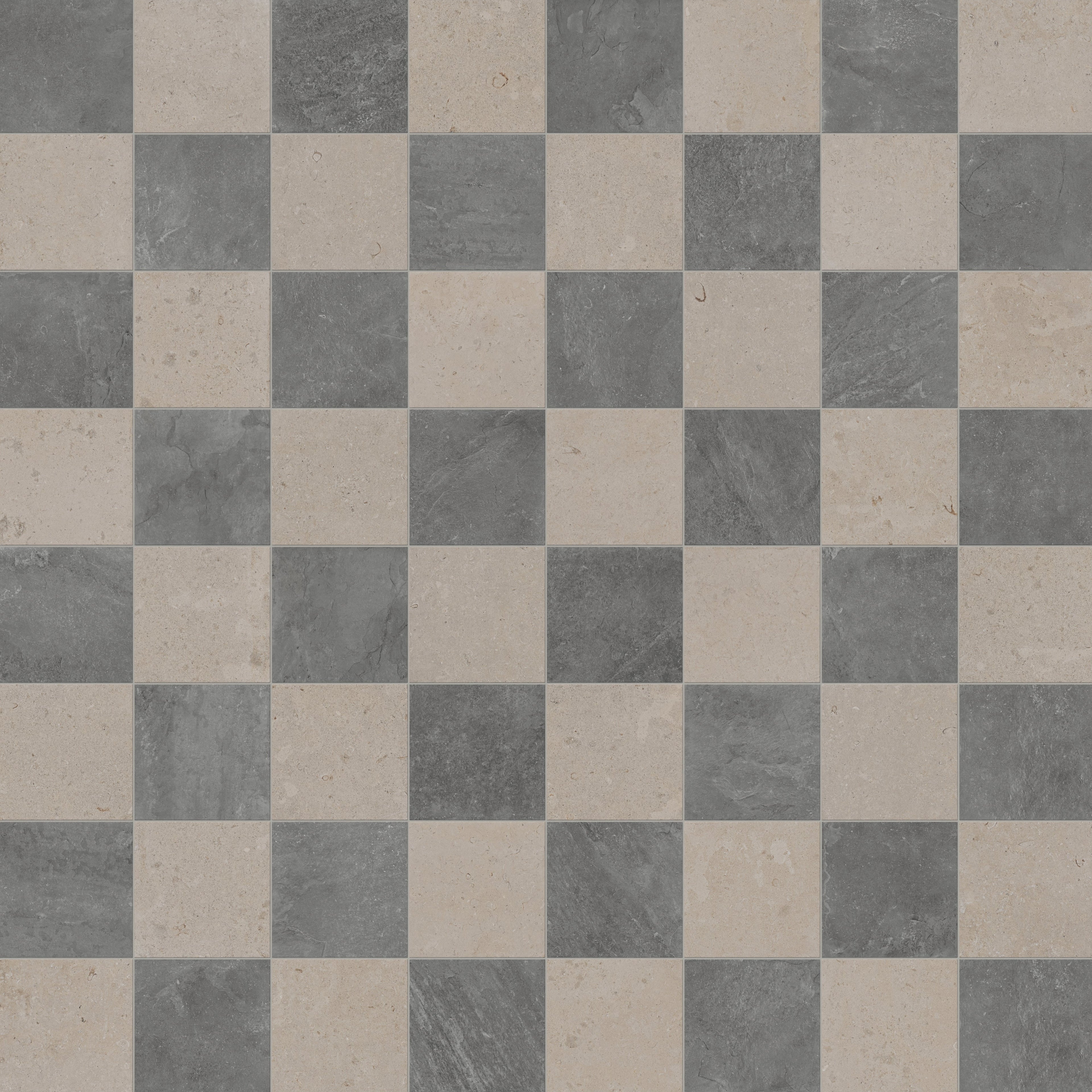 Wren 12x12 Checkerboard Grip 2cm Porcelain Paver Tile in Charcoal & Dune