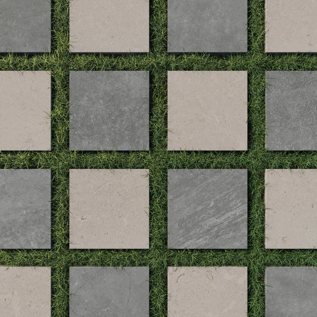 Wren 12x12 Checkerboard Grip 2cm Porcelain Paver Tile in Charcoal & Dune