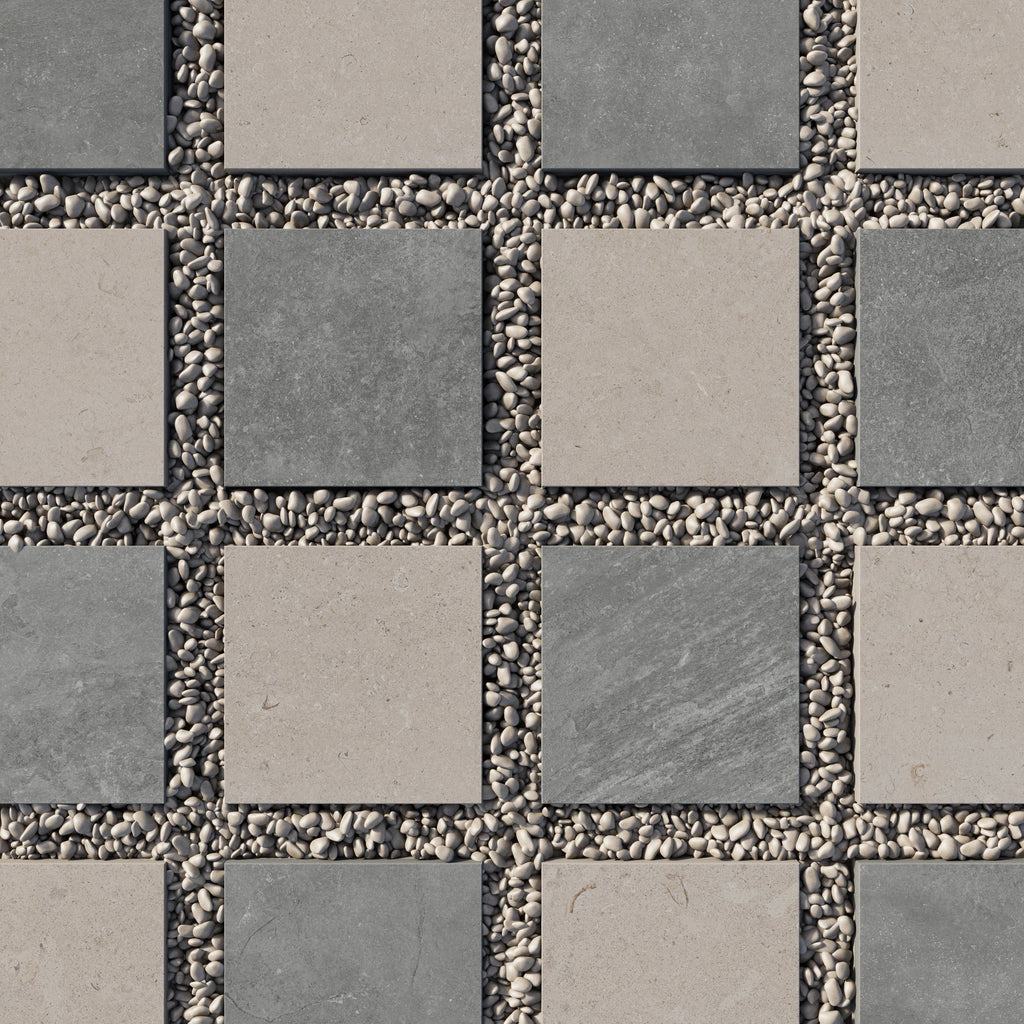 Wren 12x12 Checkerboard Grip 2cm Porcelain Paver Tile in Charcoal & Dune