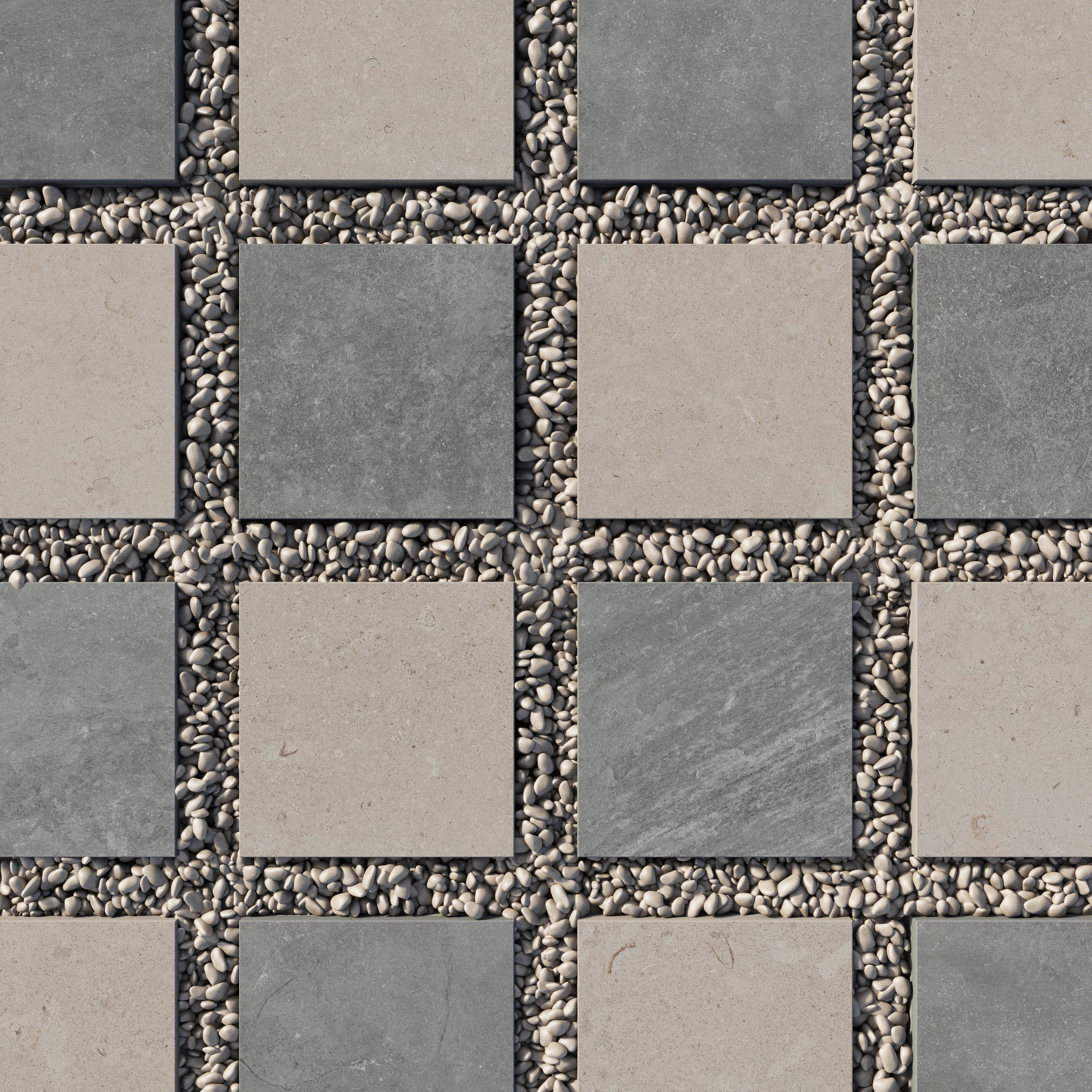 Wren 12x12 Checkerboard Grip 2cm Porcelain Paver Tile in Charcoal & Dune