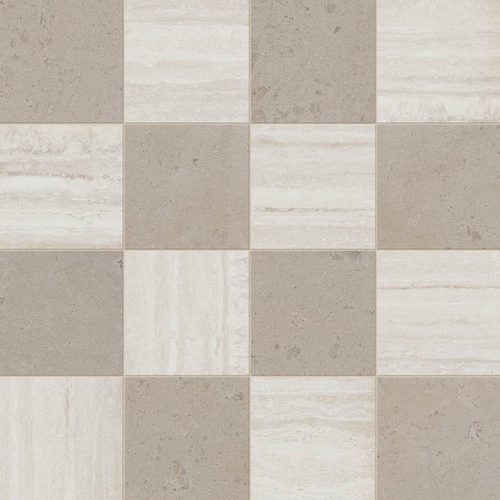 Wren 12x12 Checkerboard Grip 2cm Porcelain Paver Tile in Dune & Oat