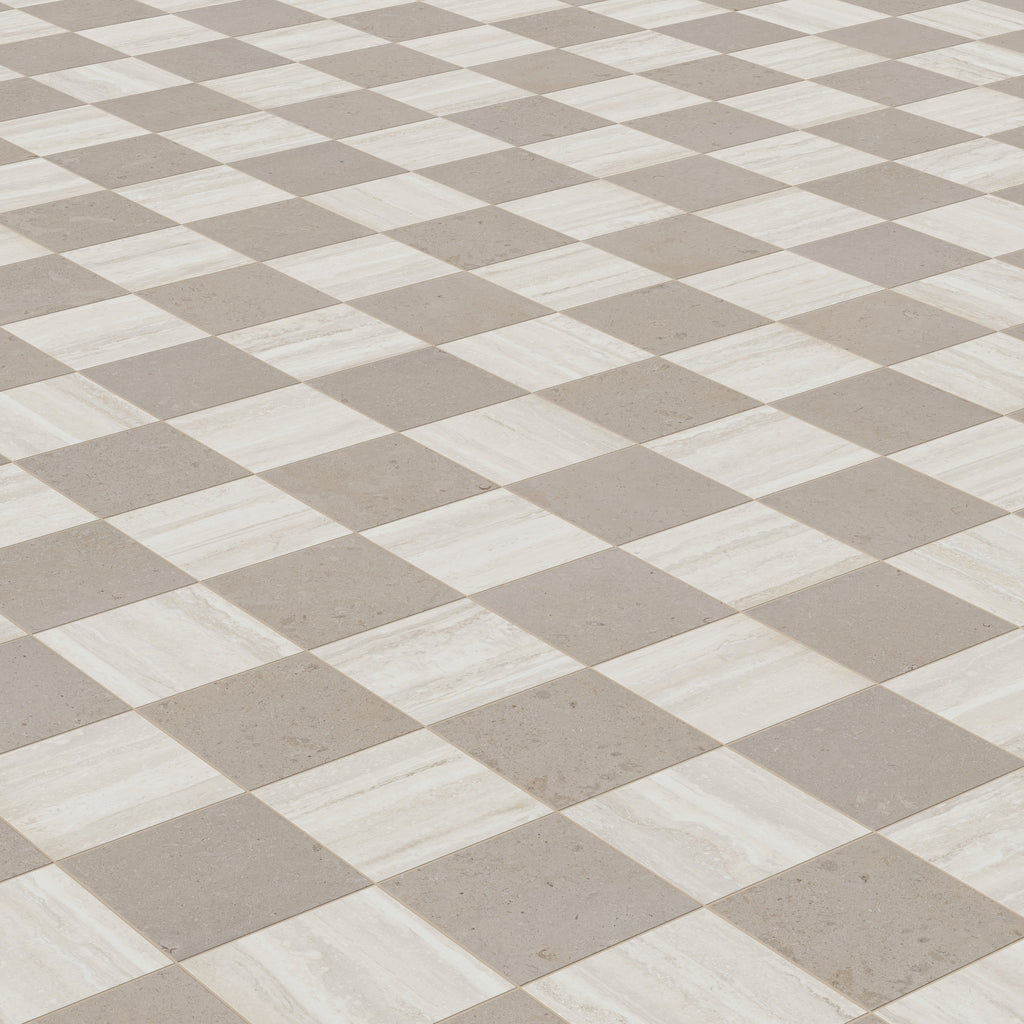 Wren 12x12 Checkerboard Grip 2cm Porcelain Paver Tile in Dune & Oat
