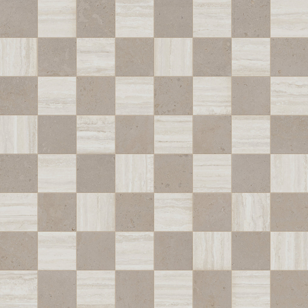Wren 12x12 Checkerboard Grip 2cm Porcelain Paver Tile in Dune & Oat