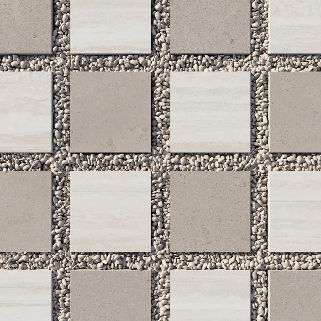 Wren 12x12 Checkerboard Grip 2cm Porcelain Paver Tile in Dune & Oat
