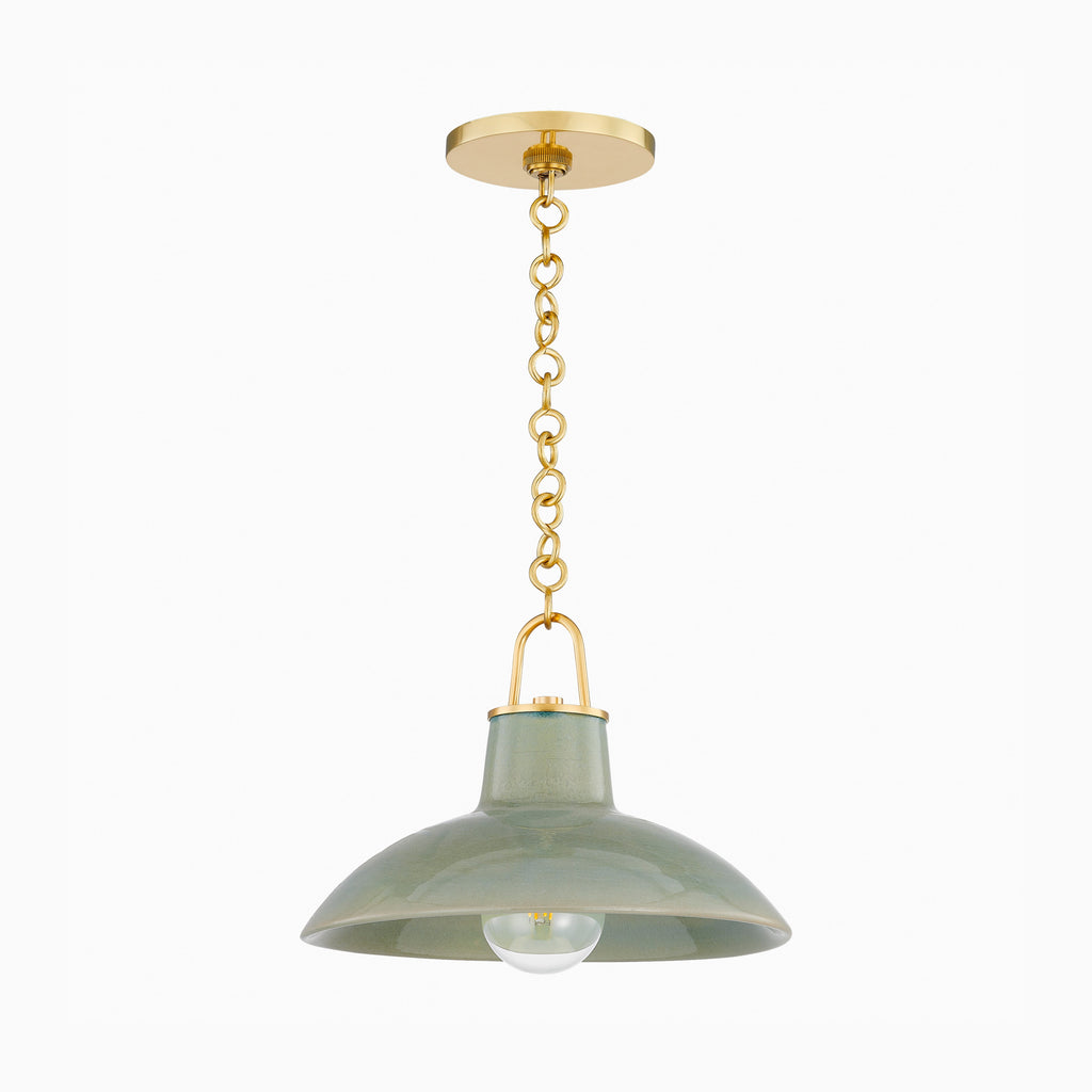 Sable Pendant in Aged Brass/Ceramic Moss Crackle