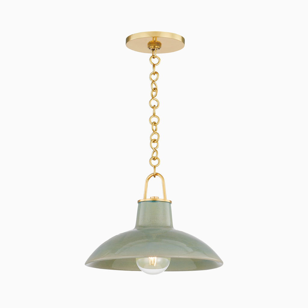 Sable Pendant in Aged Brass/Ceramic Moss Crackle