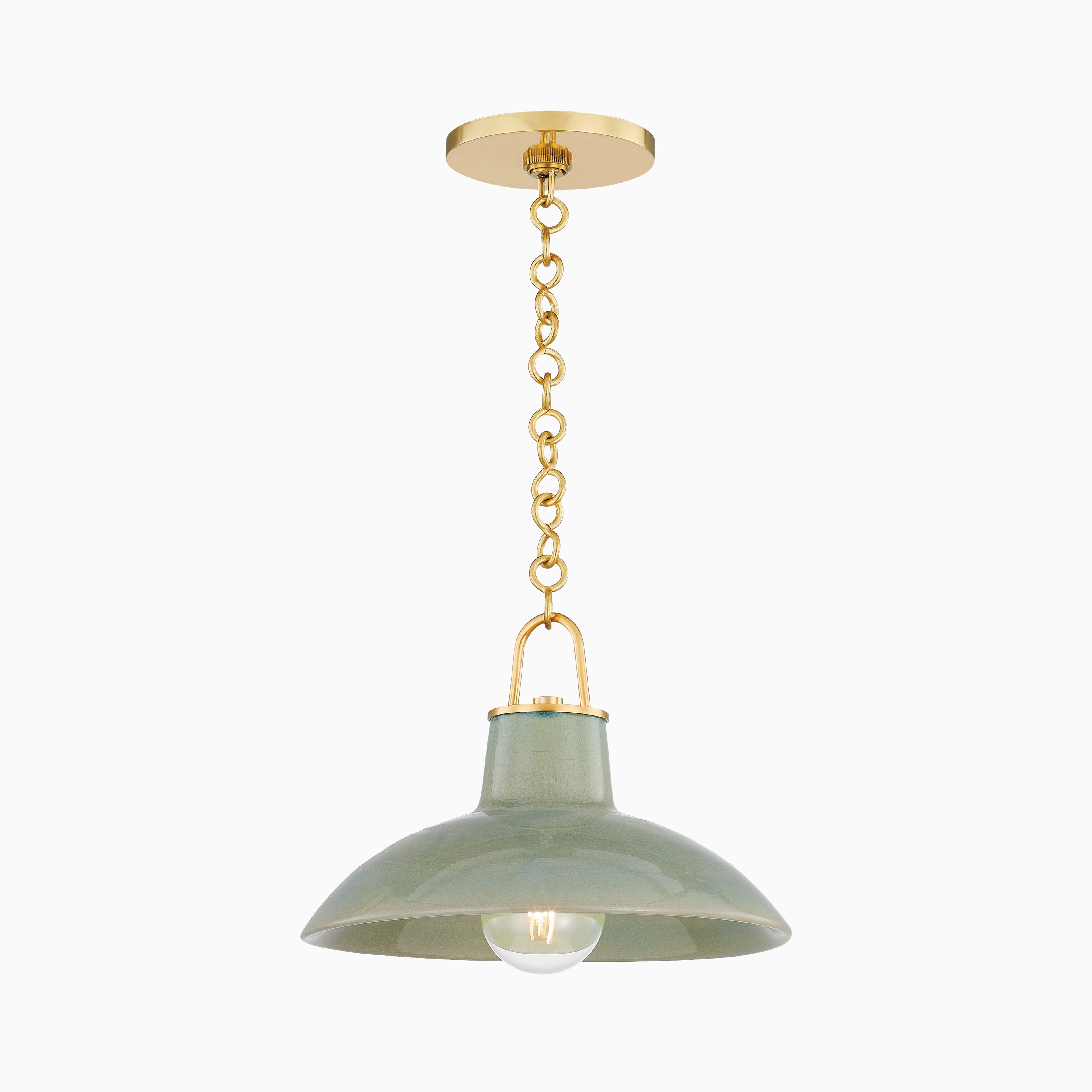 Sable Pendant in Aged Brass/Ceramic Moss Crackle