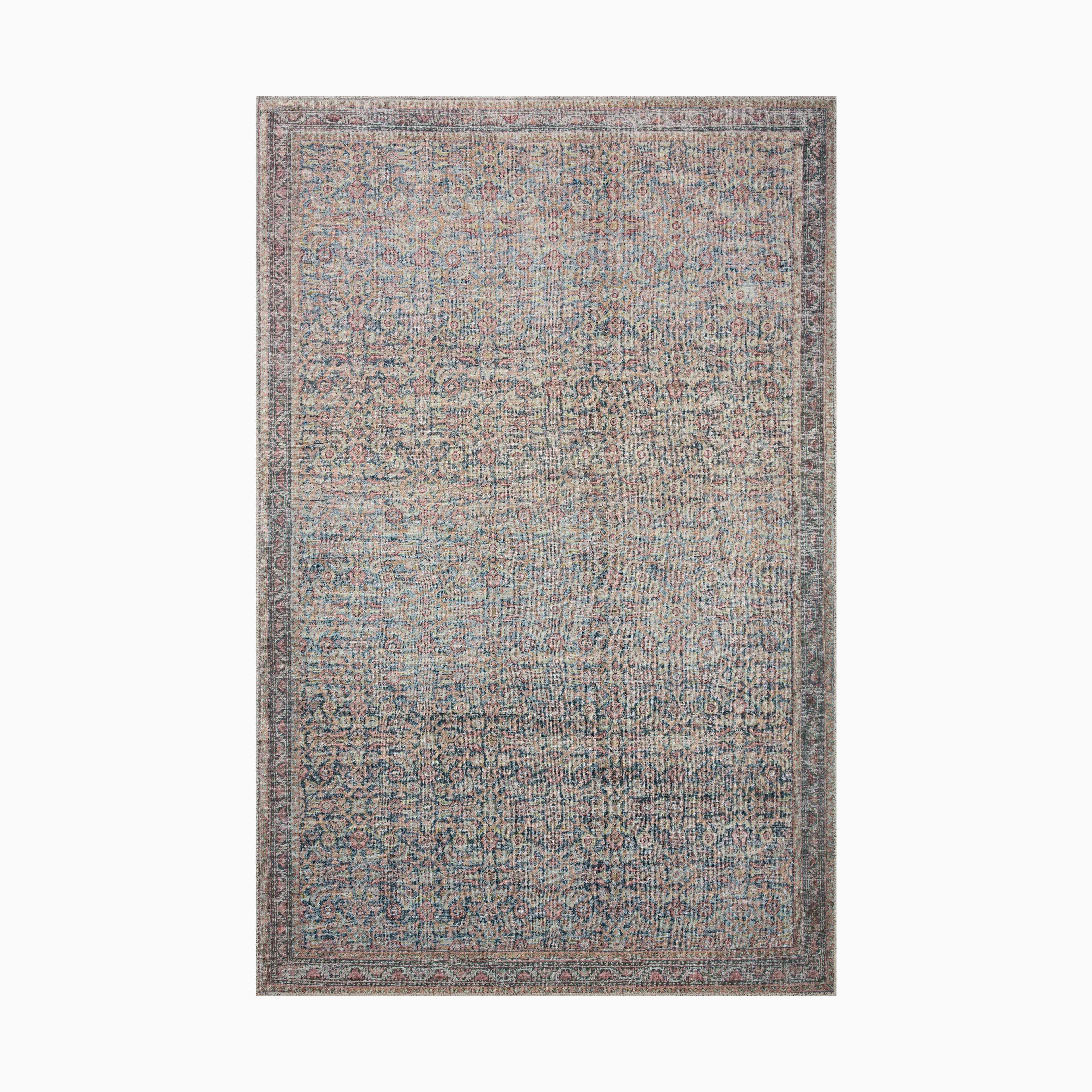 Georgette Polyester Pile Rug in Navy / Rose