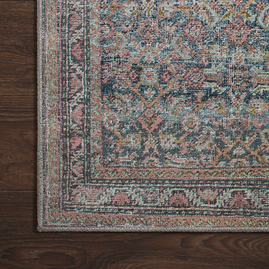 Georgette Polyester Pile Rug in Navy / Rose