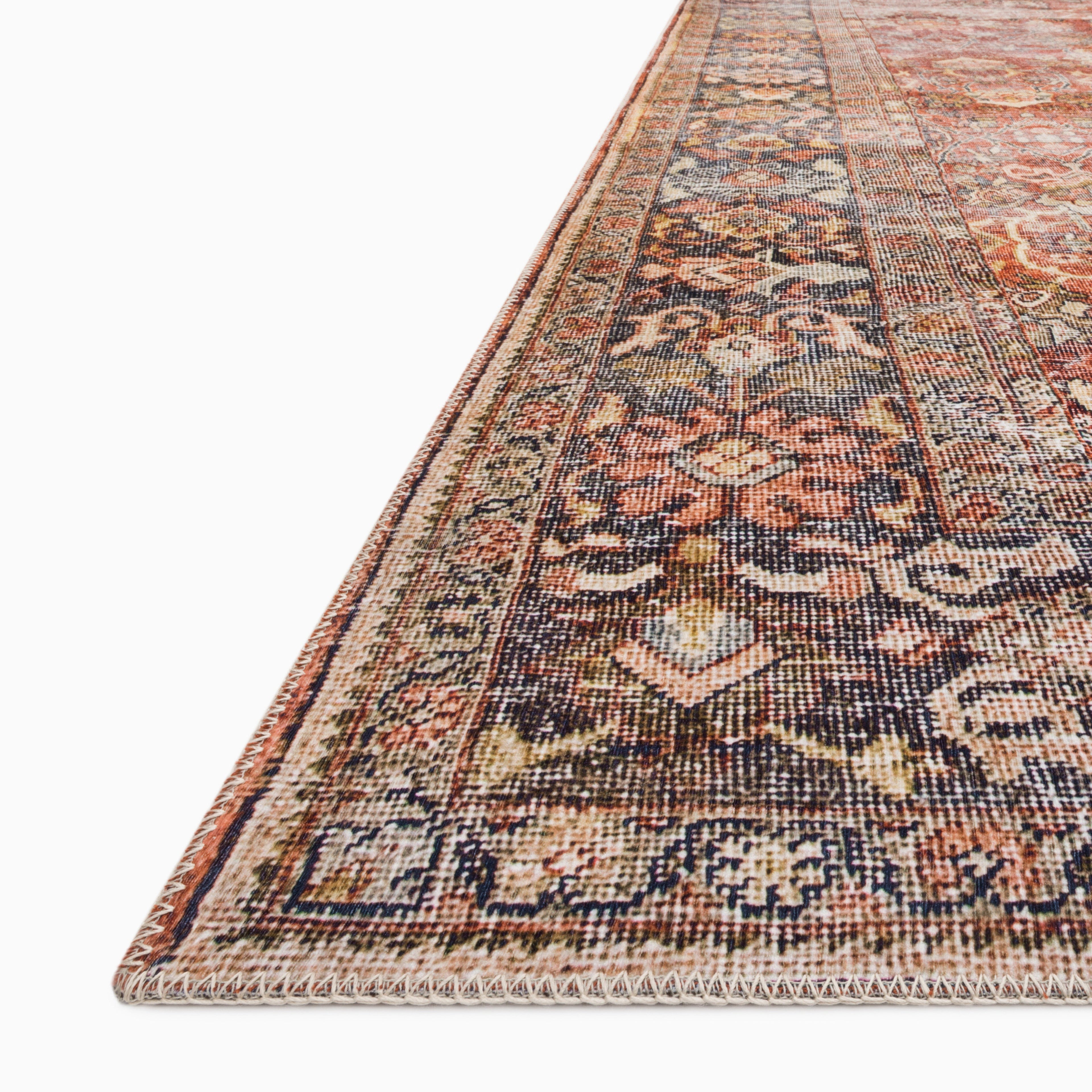 Hutchinson Polyester Face Rug in Brick / Navy