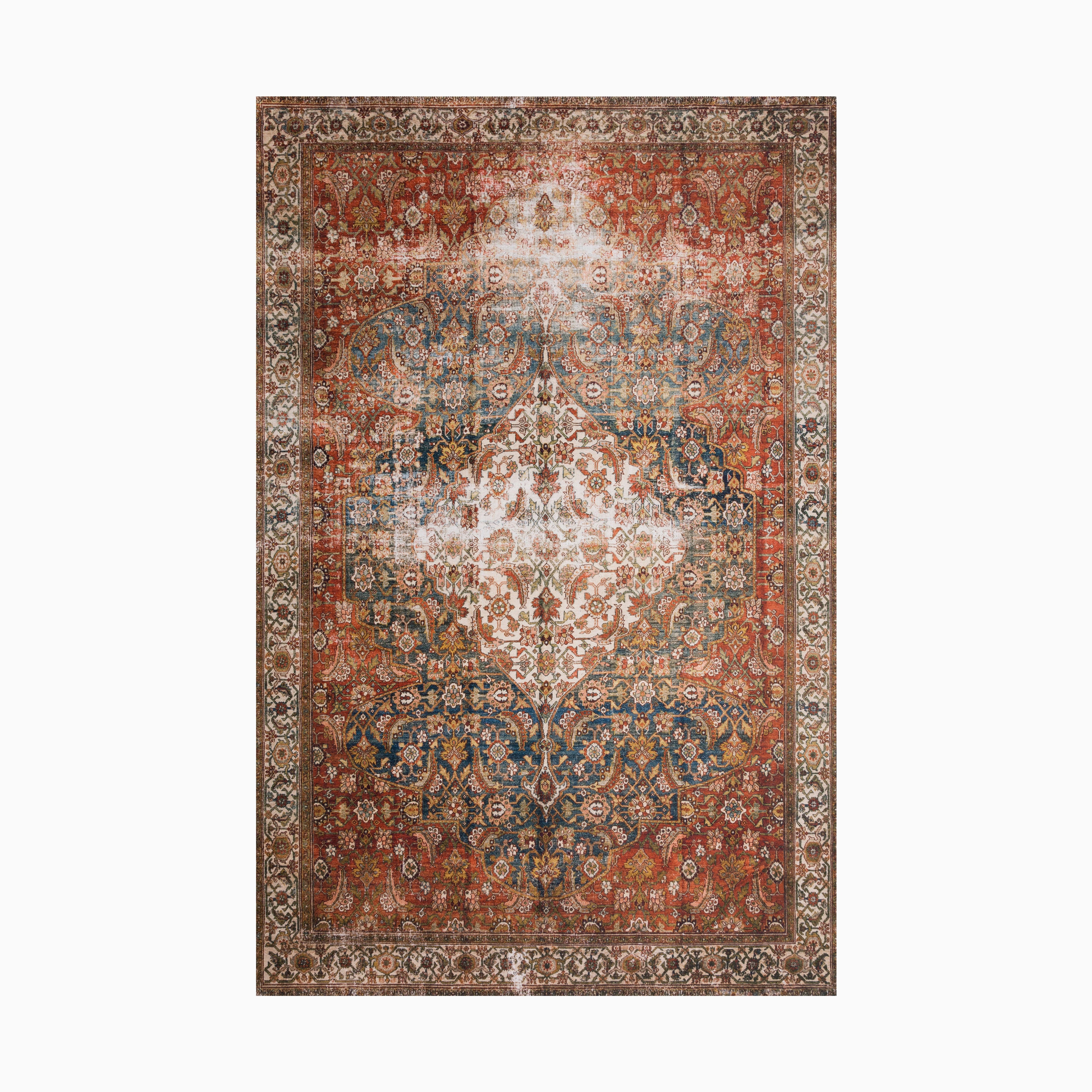 Hutchinson Polyester Face Rug in Denim / Brick