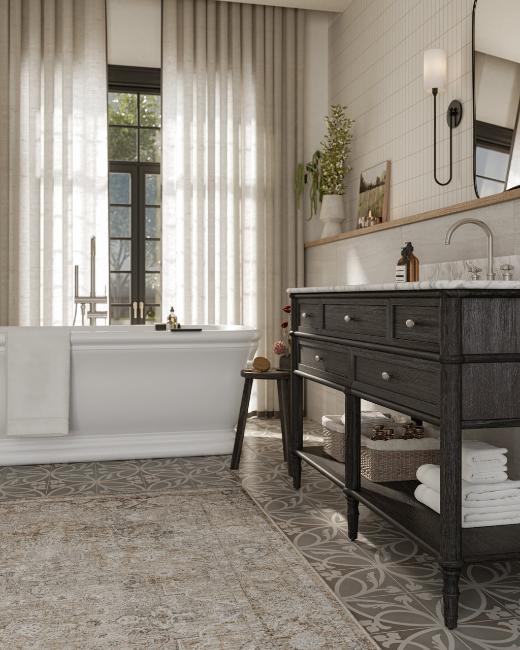 Haverford Polyester Pile Rug in Ecru / Mist