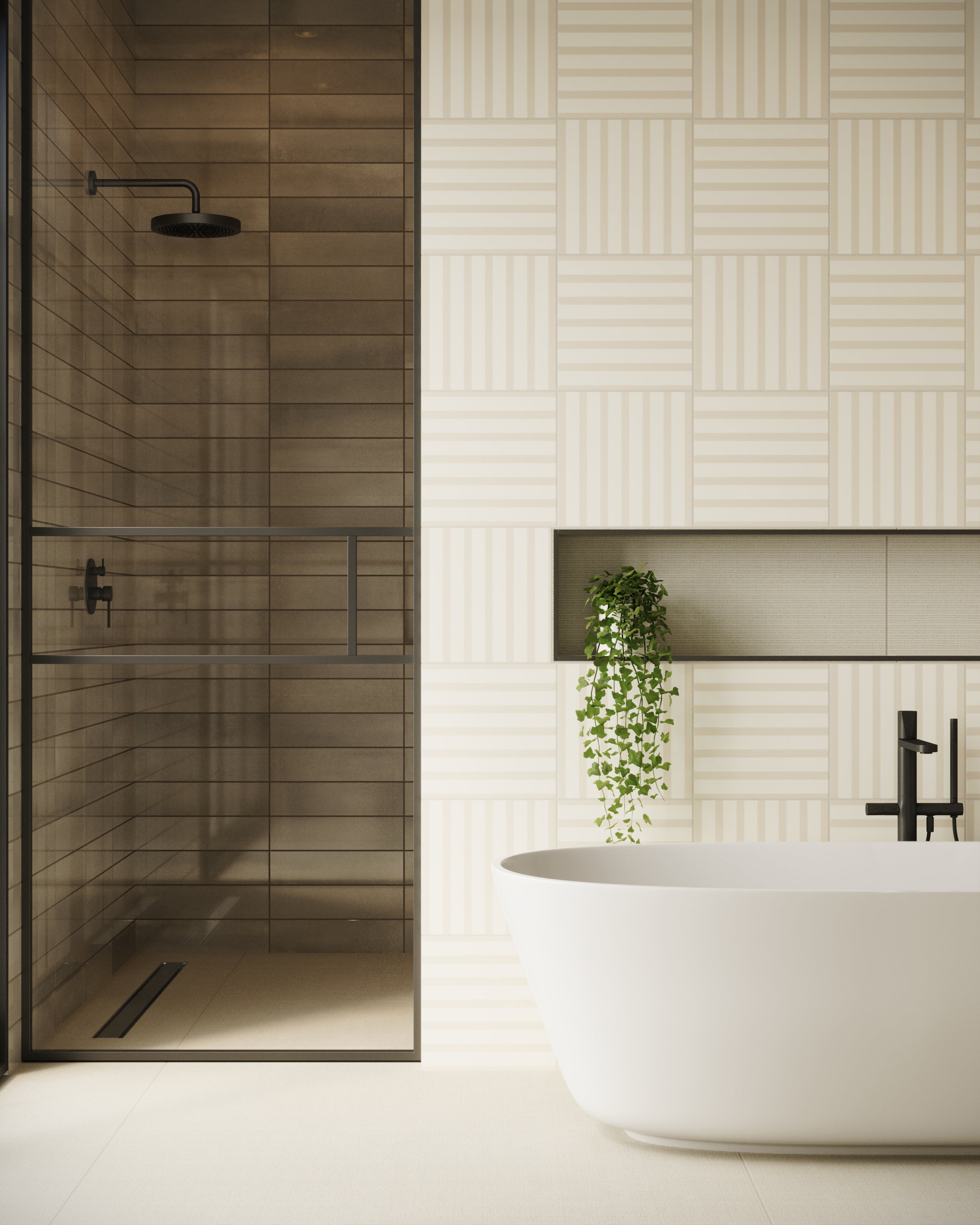 Riley 12x12 Matte Porcelain Tile in Striped Pattern Cream
