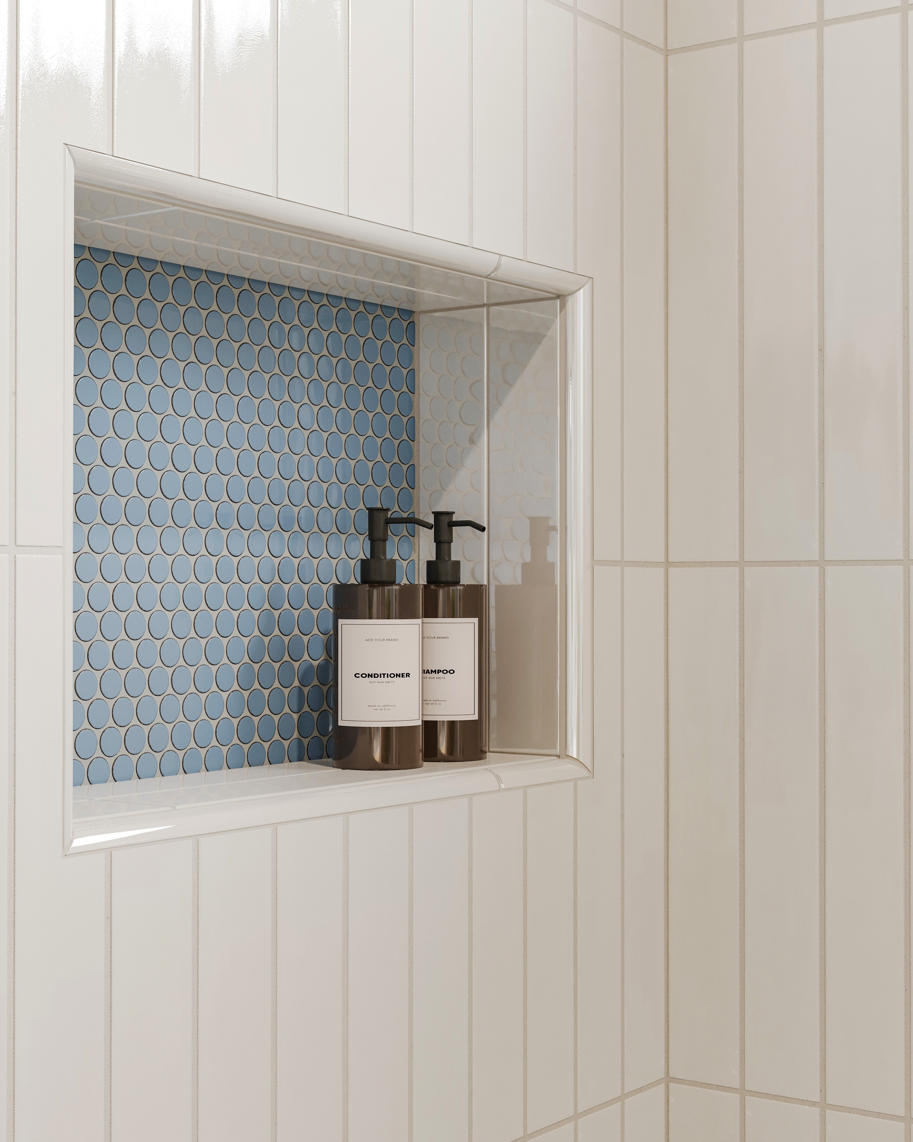 Ariel 12x12 Glossy Porcelain Penny Round Mosaic Tile in Dusty Blue