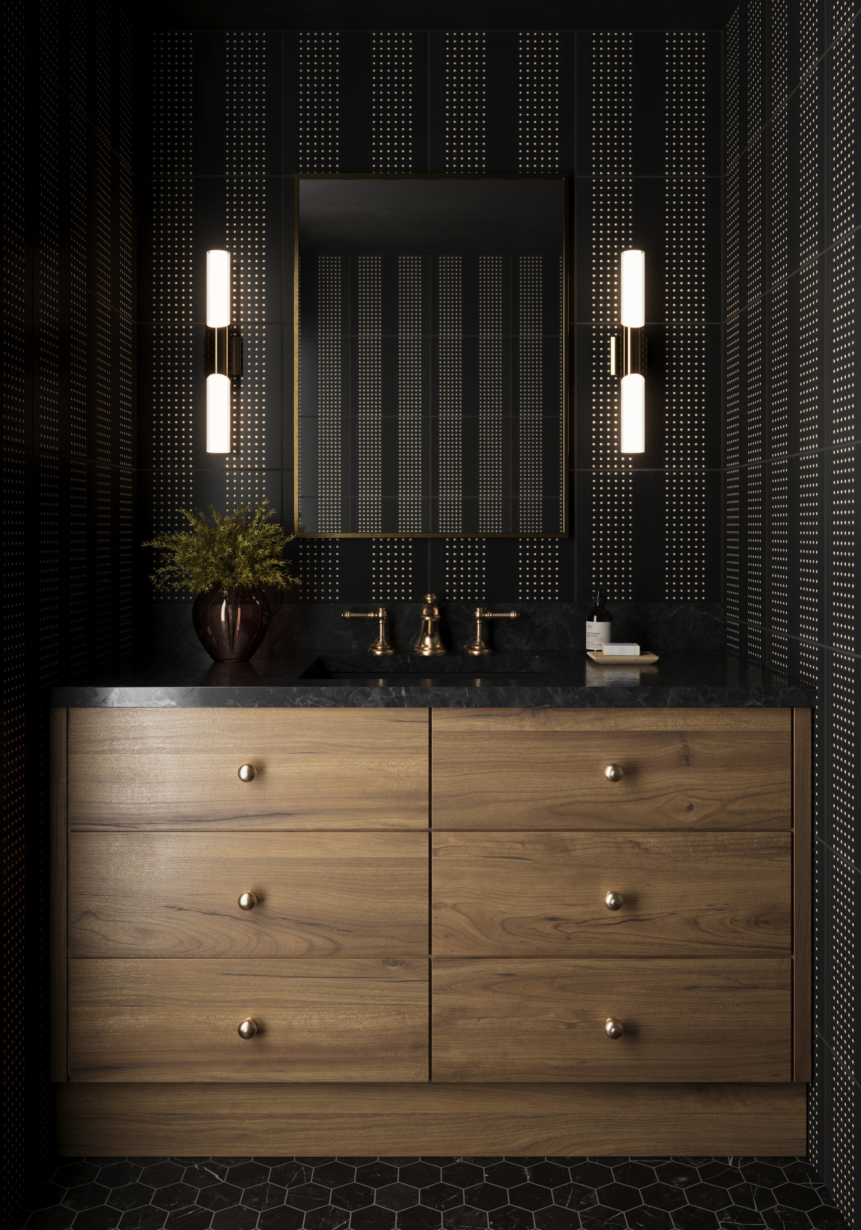 Kira 12x12 Satin Ceramic Tile in Striped Dots Black