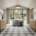 Leona 12x12 Checkerboard Matte Porcelain Tile in Calacatta and Amani Grey