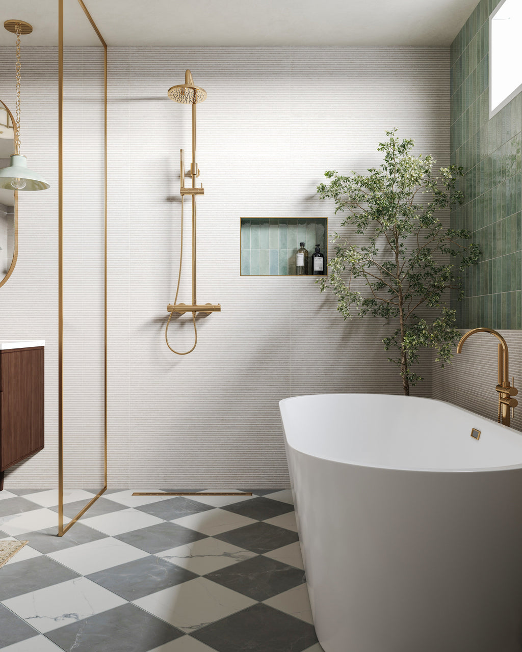 Leona 12x12 Checkerboard Matte Porcelain Tile in Calacatta and Amani Grey