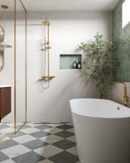 Leona 12x12 Checkerboard Matte Porcelain Tile in Calacatta and Amani Grey