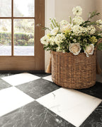Leona 12x12 Checkerboard Matte Porcelain Tile in Calacatta and Nero Marquina