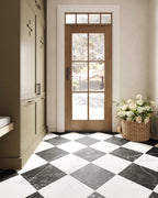 Leona 12x12 Checkerboard Matte Porcelain Tile in Calacatta and Nero Marquina
