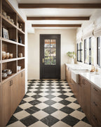 Leona 12x12 Checkerboard Matte Porcelain Tile in Marfil and Nero Marquina