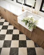 Leona 12x12 Checkerboard Matte Porcelain Tile in Marfil and Nero Marquina