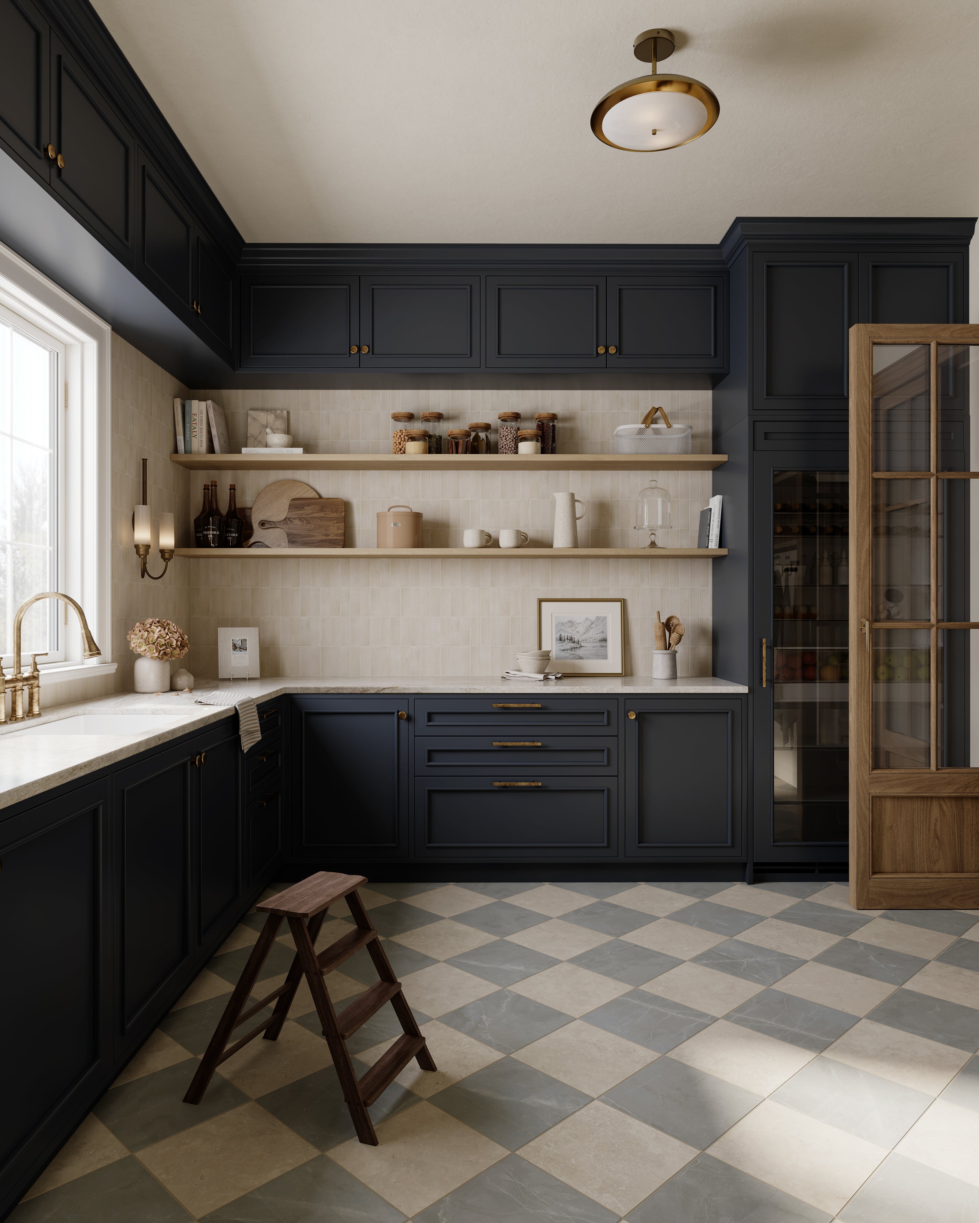 Leona 12x12 Checkerboard Matte Porcelain Tile in Marfil and Amani Grey