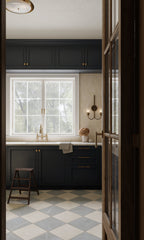 Leona 12x12 Checkerboard Matte Porcelain Tile in Marfil and Amani Grey