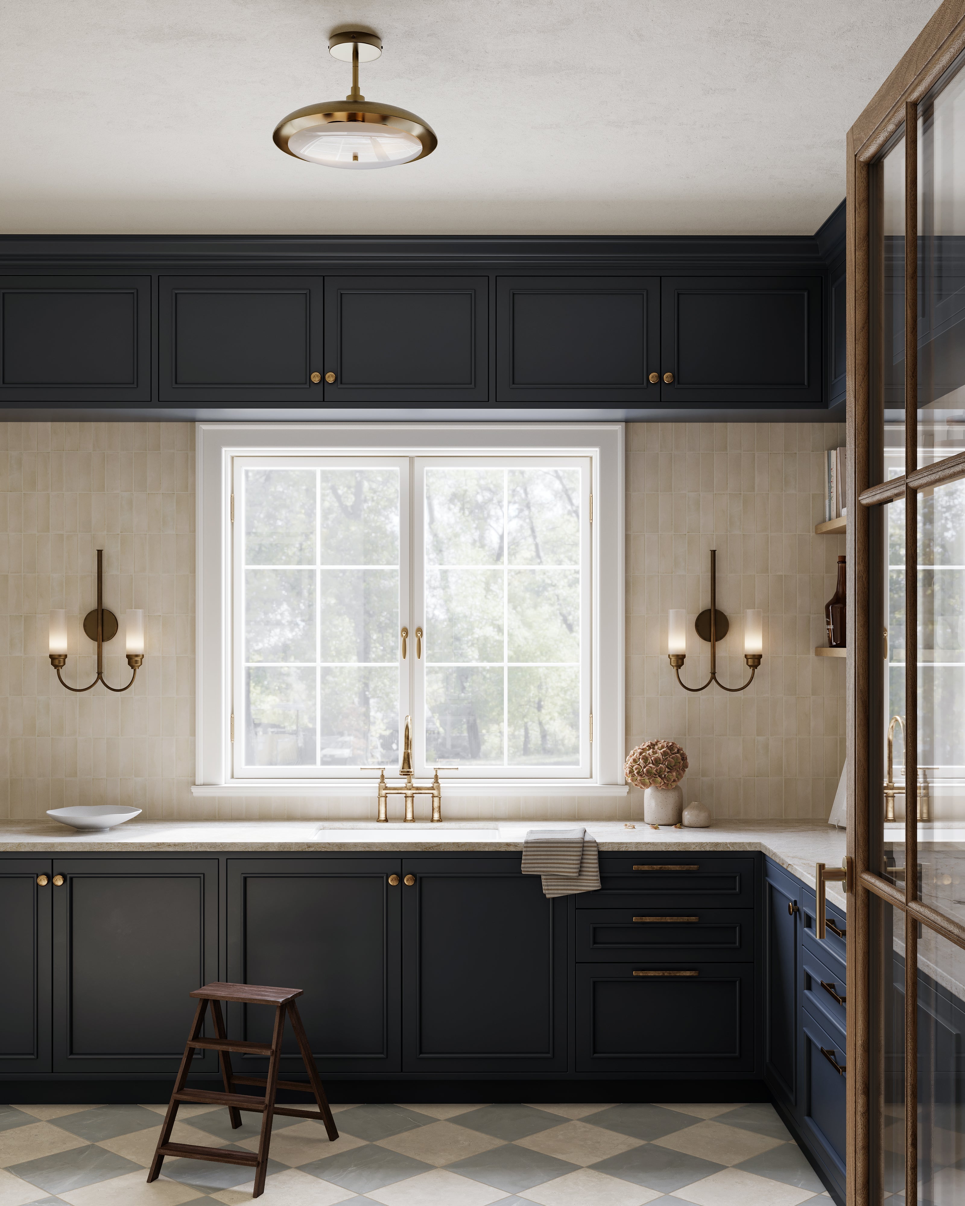 Leona 12x12 Checkerboard Matte Porcelain Tile in Marfil and Amani Grey