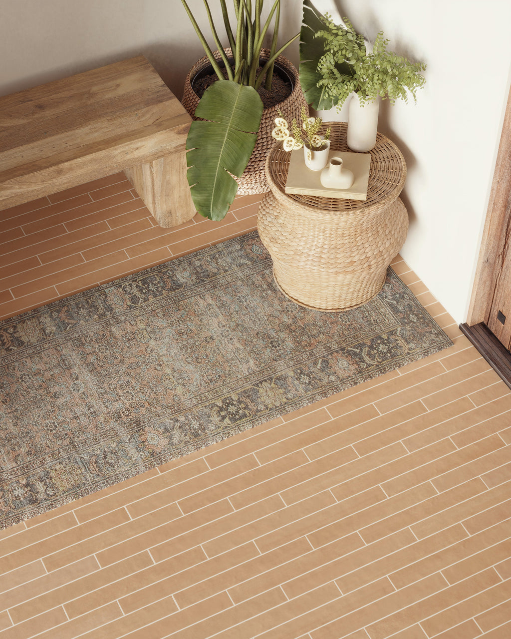 Georgette Polyester Pile Rug in Spice / Indigo