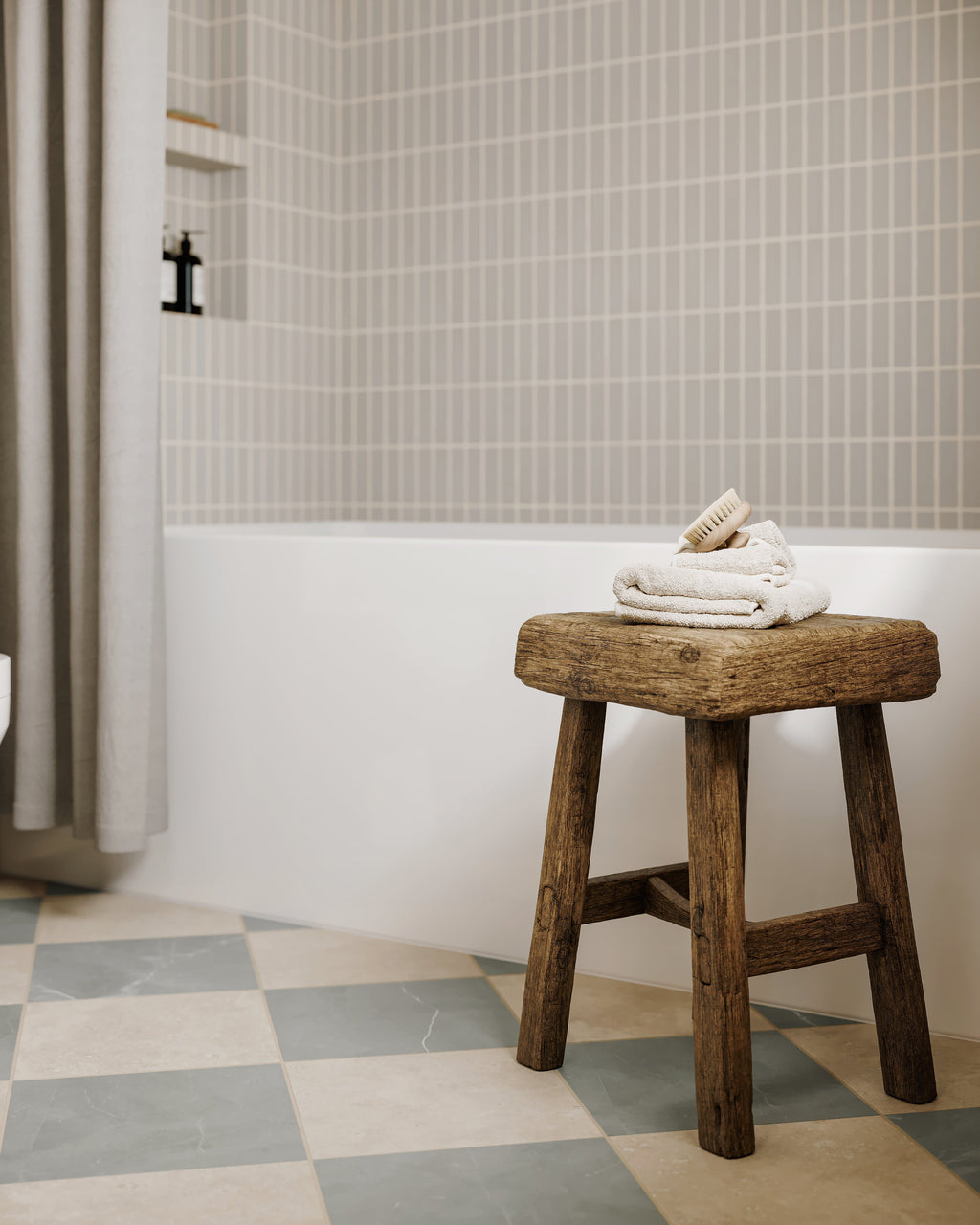 Leona 12x12 Checkerboard Matte Porcelain Tile in Marfil and Amani Grey