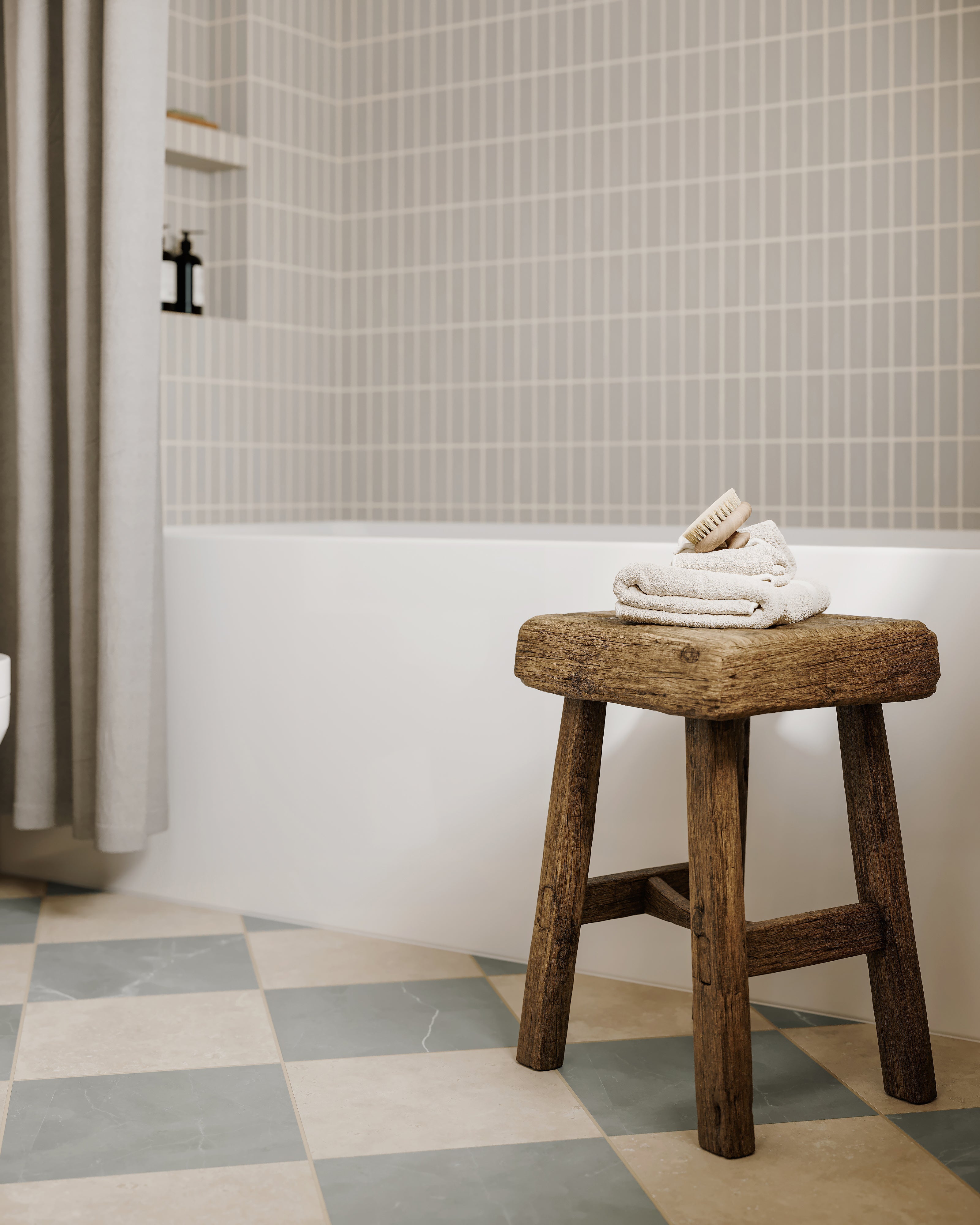 Leona 12x12 Checkerboard Matte Porcelain Tile in Marfil and Amani Grey