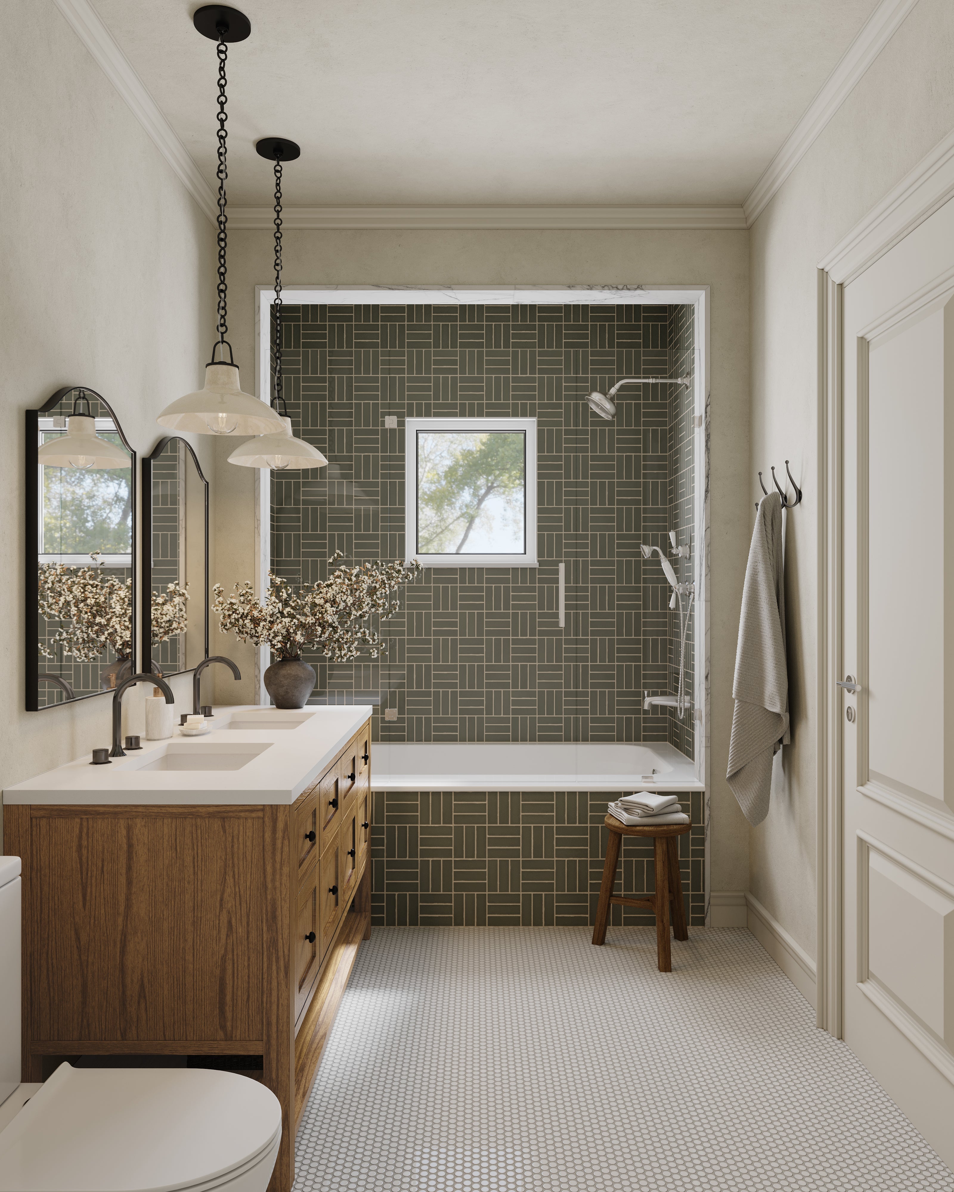 Ariel 12x12 Glossy Porcelain Penny Round Mosaic Tile in Shell