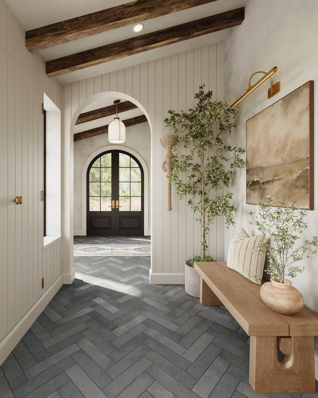 Charlise Polypropylene & Polyester Pile Rug in Natural / Navy