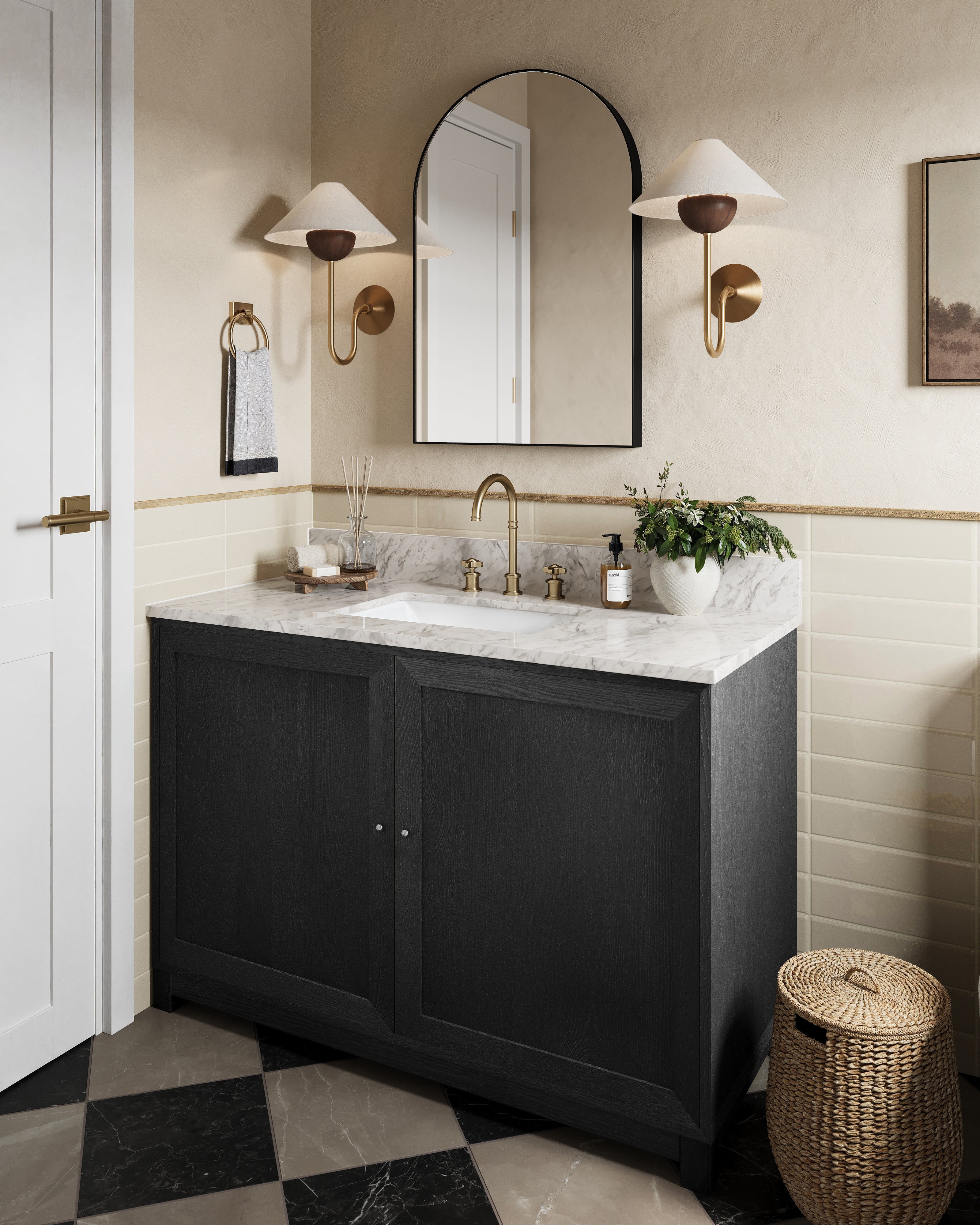 Leona 12x12 Checkerboard Matte Porcelain Tile in Amani Bronze and Nero Marquina