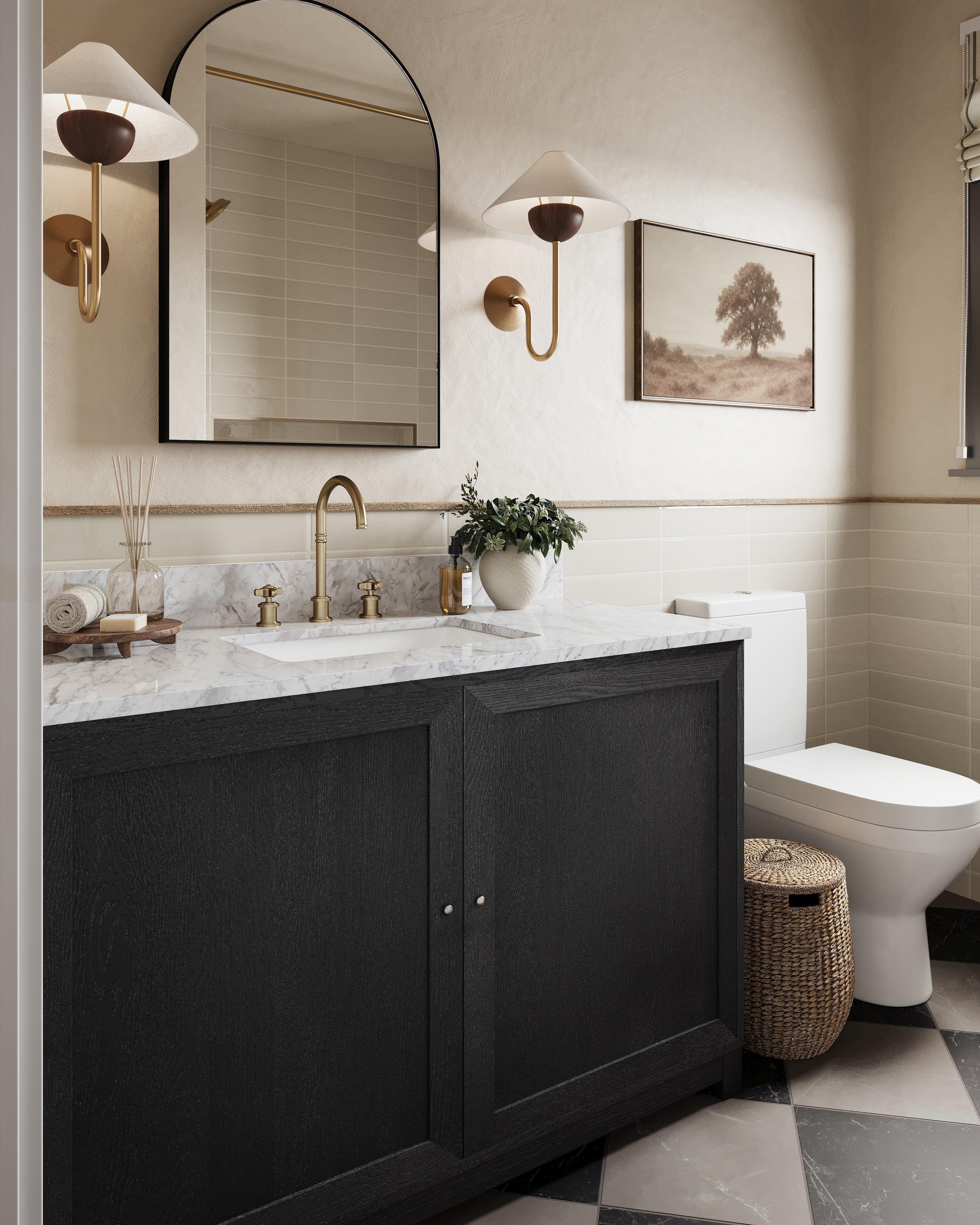 Leona 12x12 Checkerboard Matte Porcelain Tile in Amani Bronze and Nero Marquina