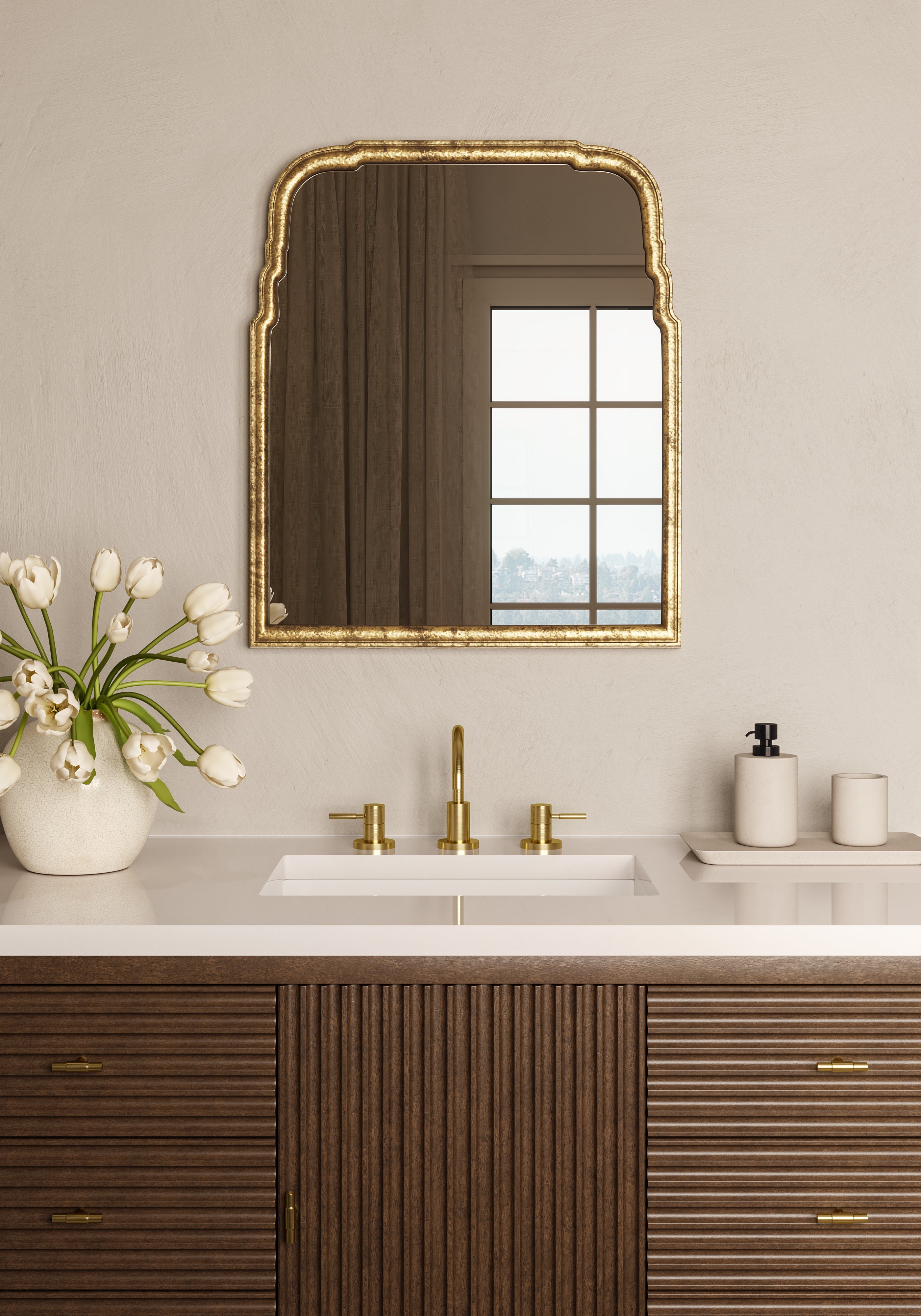 Clementine  Mirror in Antiqued Gold Leaf