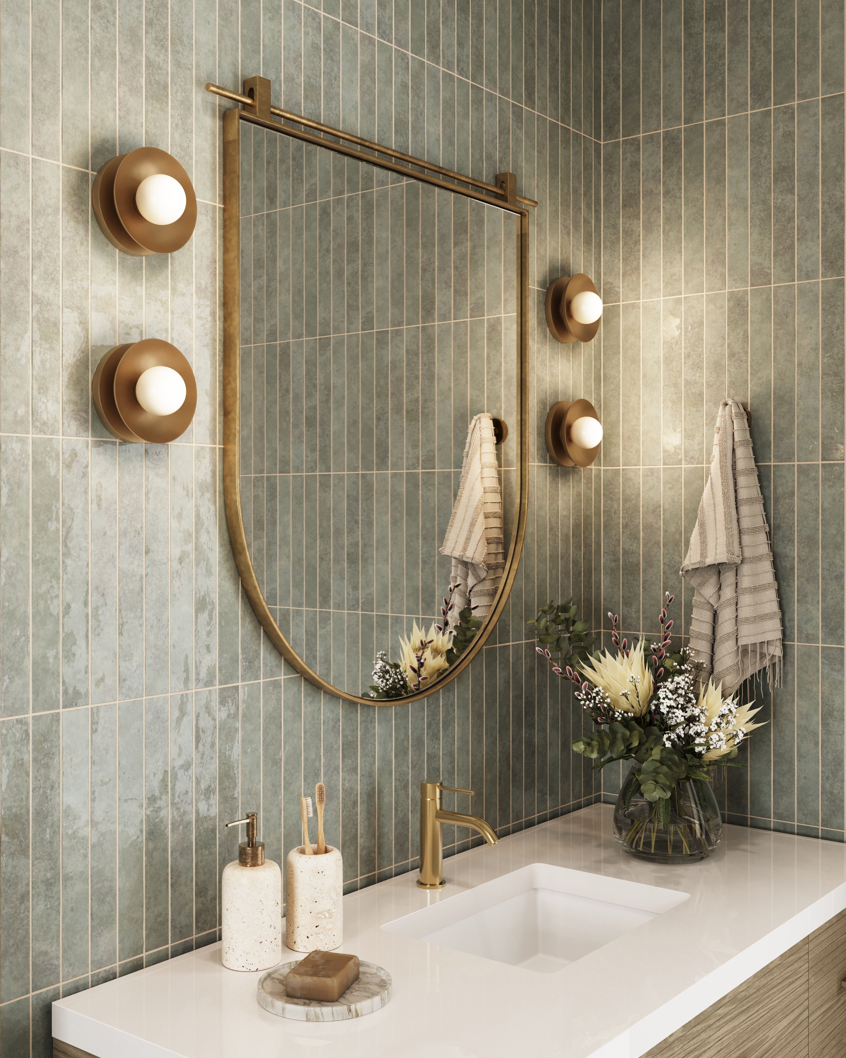 Clancy Small Arch Mirror in Antique Brass