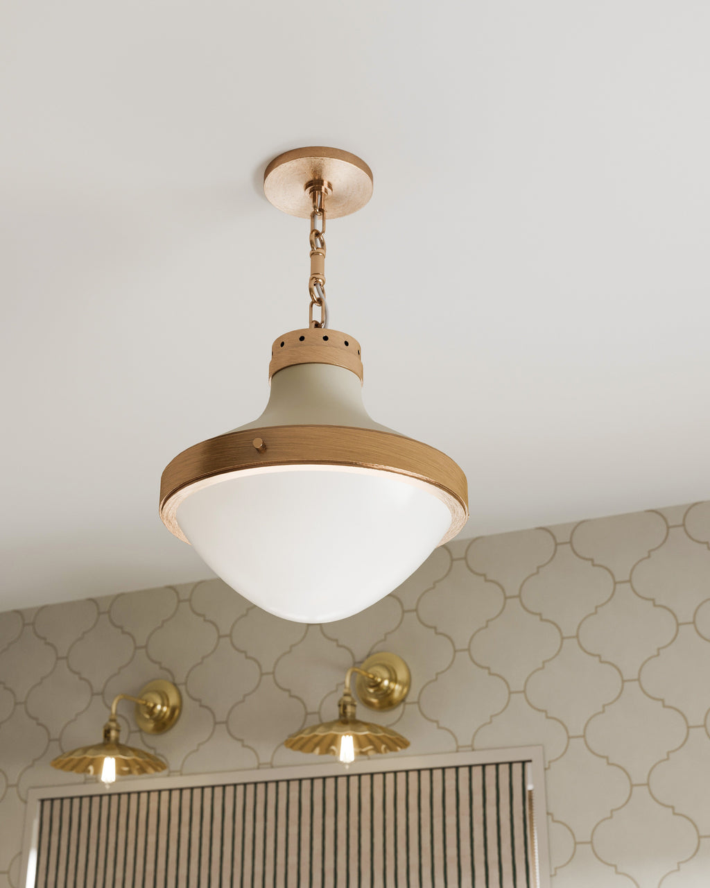 Grady Pendant in Patina Brass and Soft Sand